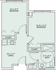 The Redwood - Two-Bedroom Floor Plan (491 sq. feet)